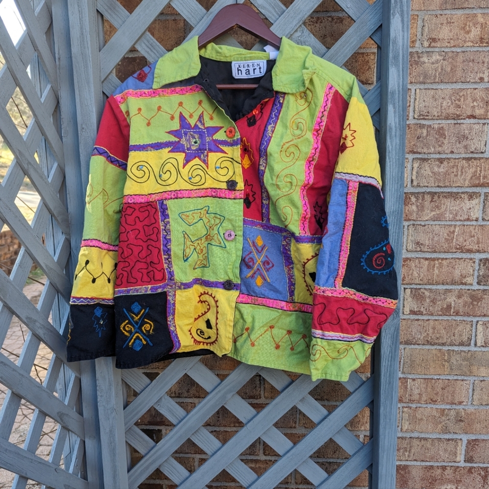 Keren Hart Womens VINTAGE Large Colorful 80’s patchwork jacket